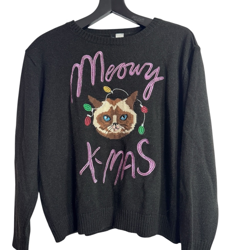 H&M Divided Black Meowy X-mas Grumpy Cat Holiday Sweater - Size Large